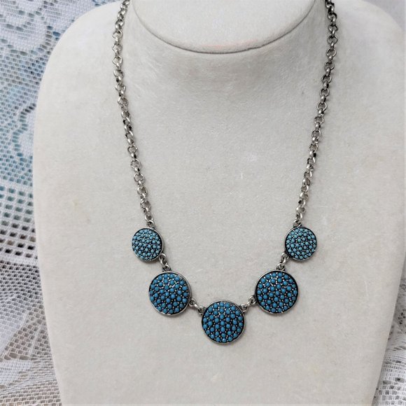 Fun Silver Tone Turquoise Choker Necklace - Picture 5 of 9